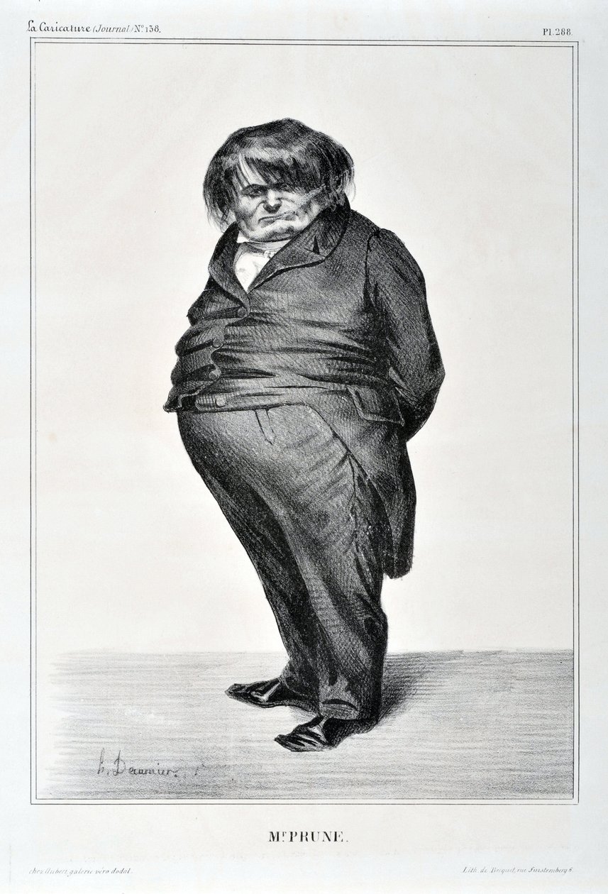 Celebrities of Caricature: “M. Plum” Engraving by Honore Daumier. Extract from the newspaper “Le Charivari” by Honoré Daumier