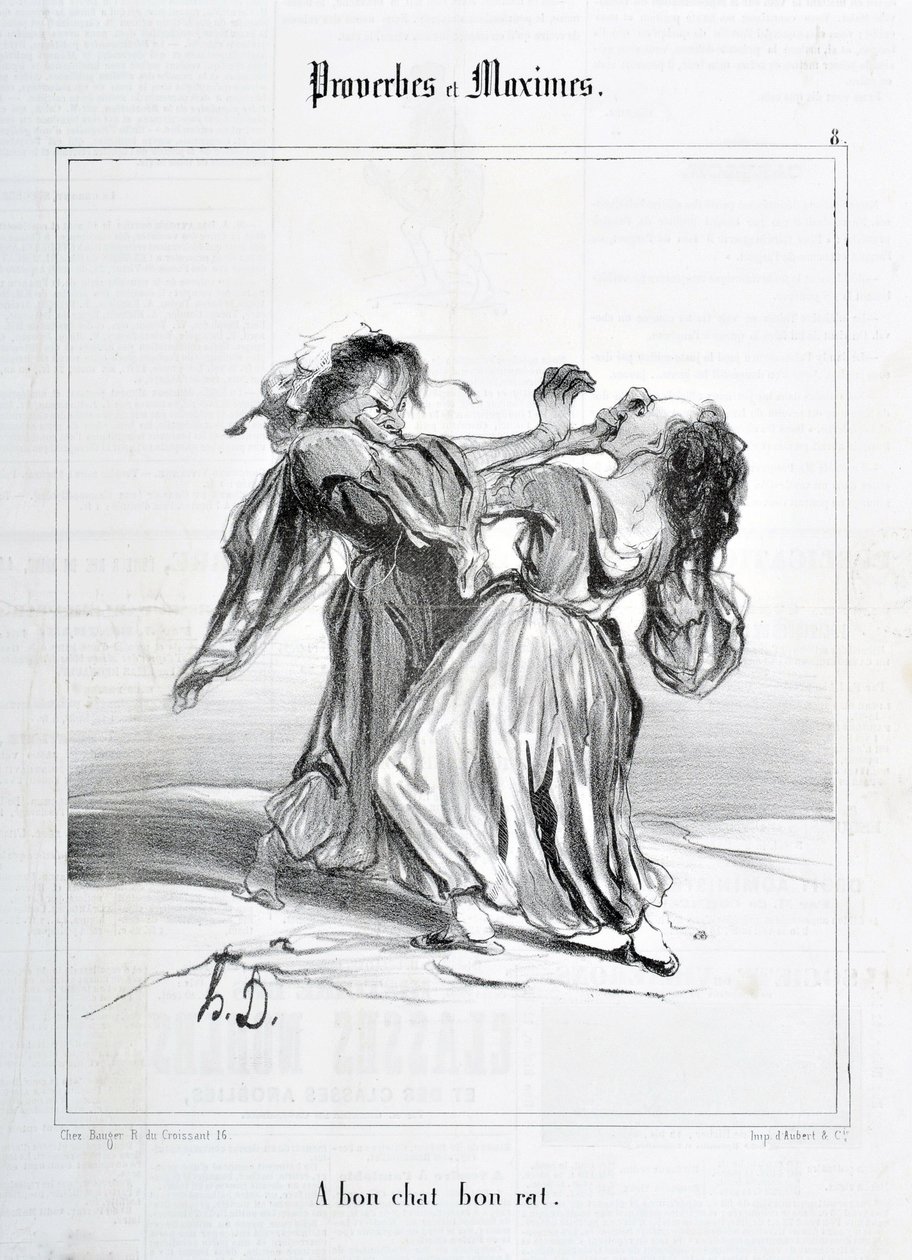 Artwork by Honore Daumier (1808-1879). Charivari dates from 1840: Serie PROVERBES ET MAXIMES A bon cat bon rat MUSEE DES BEAUX ARTS - PALAIS LONGCHAMP, MARSEILLE by Honoré Daumier