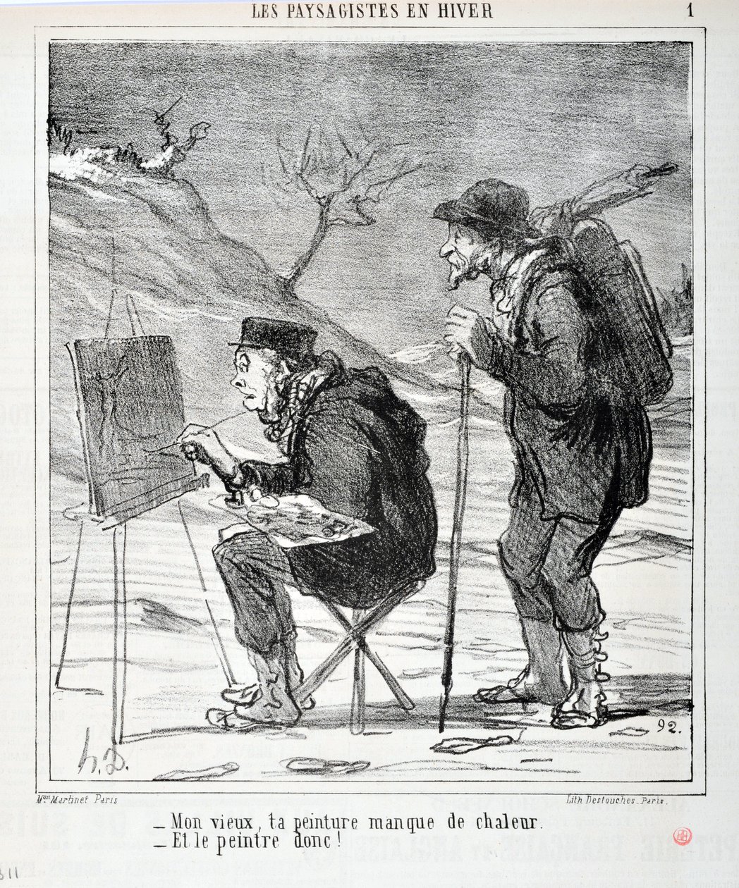 The Landscapists in Winter: “-My old man, your painting lacks heat -And the painter so!” Engraving by Honore Daumier. Extract from the newspaper “Le Charivari” by Honoré Daumier