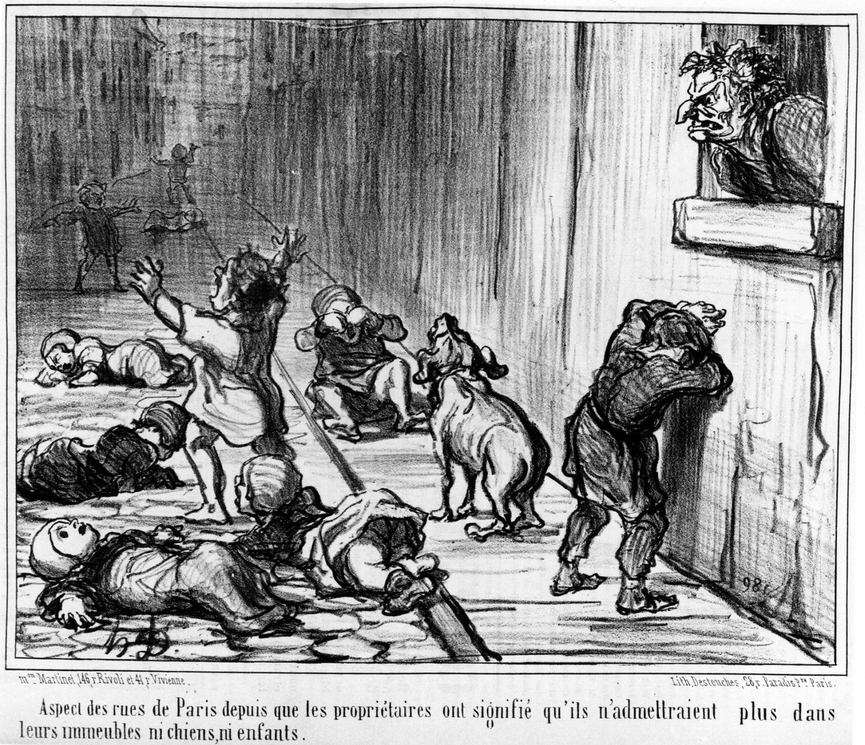 Aspect of the streets of Paris since the owners meant that they would no longer admit in their buildings neither dogs nor children, taken from 