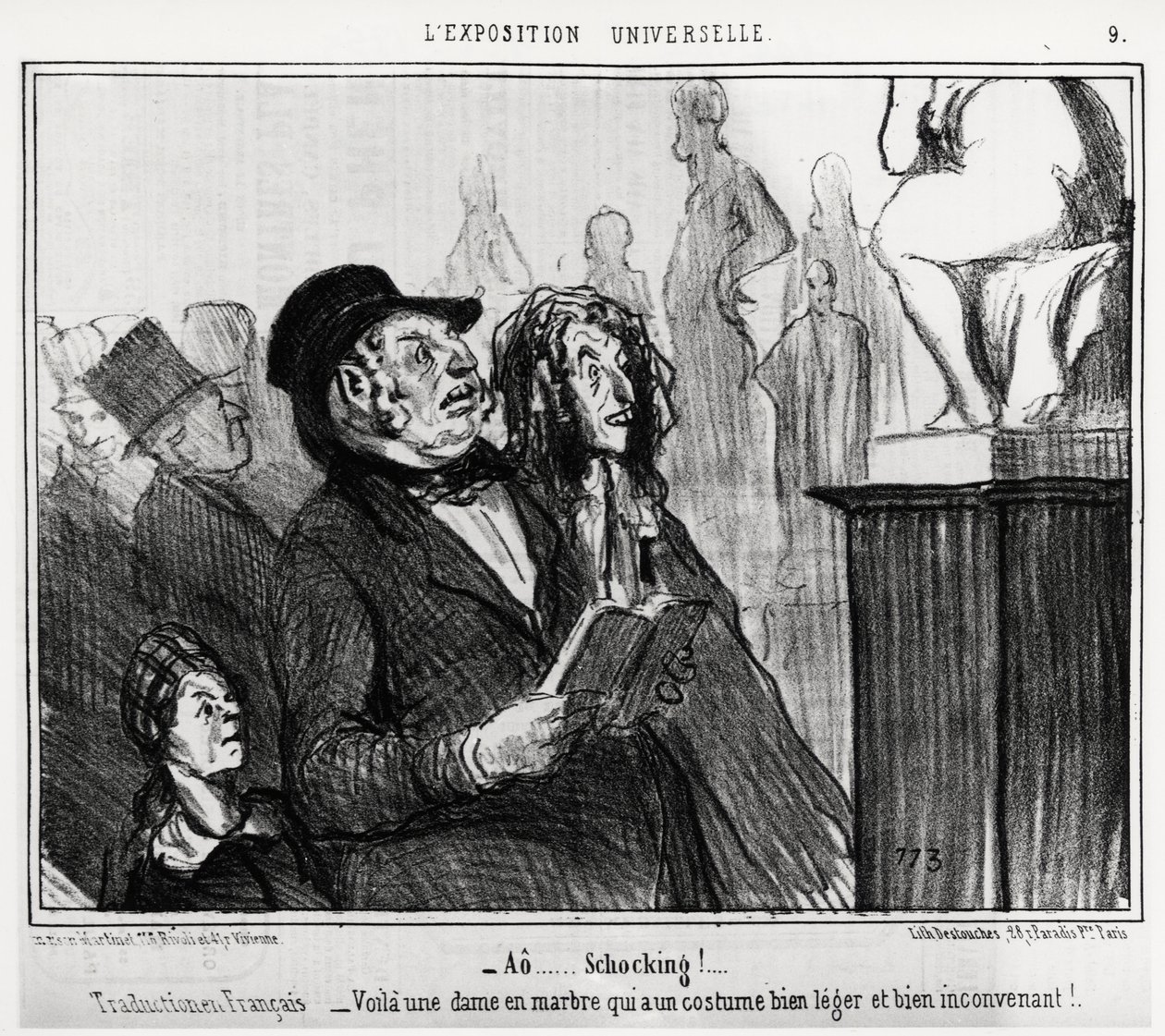 At the World Exhibition: Shocking! Here is a Marble Lady Who Has a Very Light and Unsuitable Costume. Illustration by Honore Daumier, Published in Charivari, Dated June 1 by Honoré Daumier