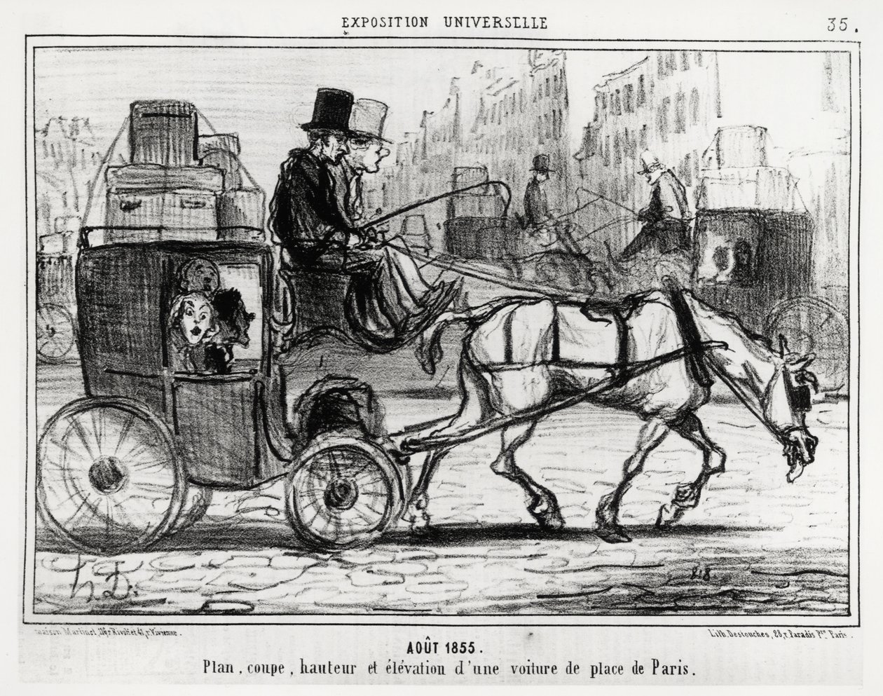 August 1855, Universal Exhibition: Plan, Cut, Height and Elevation of a Paris Car. Illustration by Honore Daumier, Published in Charivari, Dated September 4 by Honoré Daumier