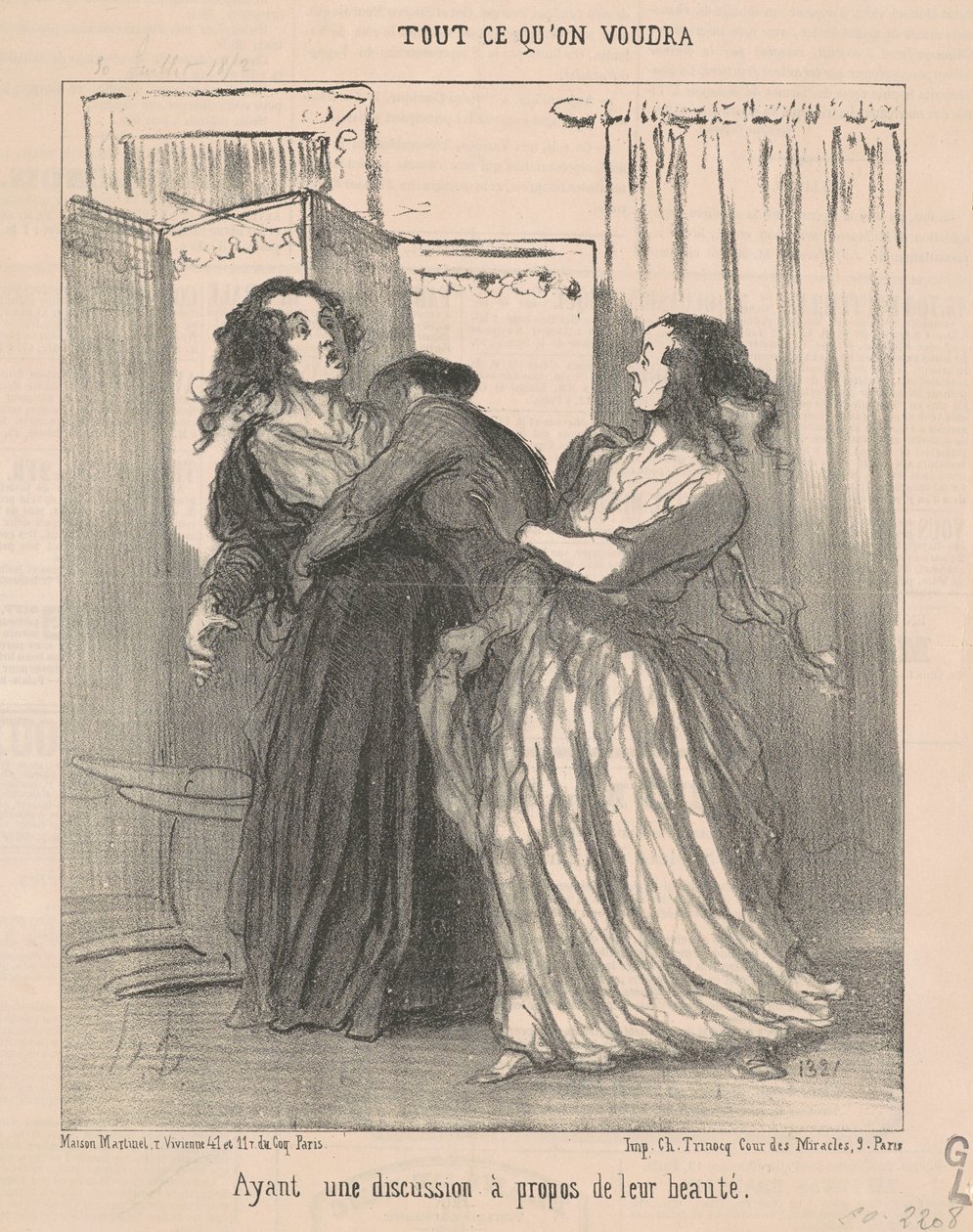 Having a discussion about their beauty by Honoré Daumier