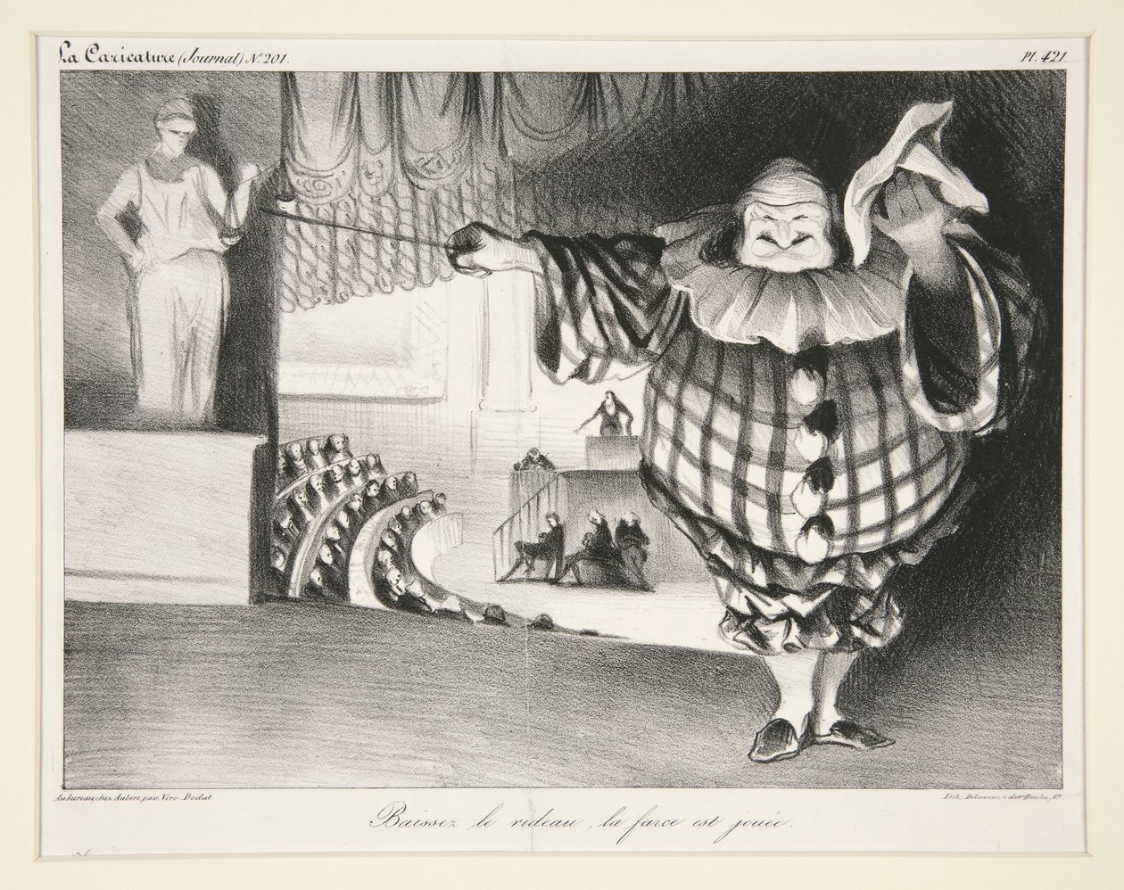 Lower the Curtain, the Farce is Over, pl. 421 from the journal La Caricature no. 201 by Honoré Daumier