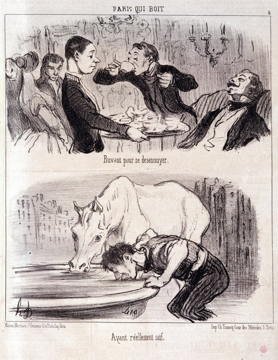 Cartoon about gastronomic abuse. Series Paris drinking: 