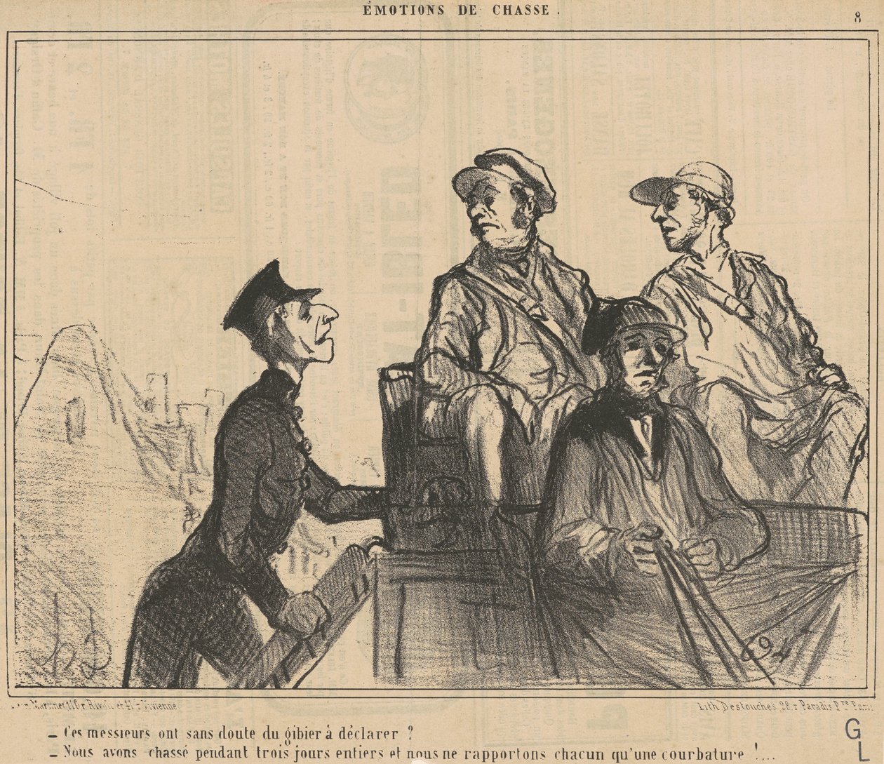 Do these gentlemen have any game to declare? ... by Honoré Daumier