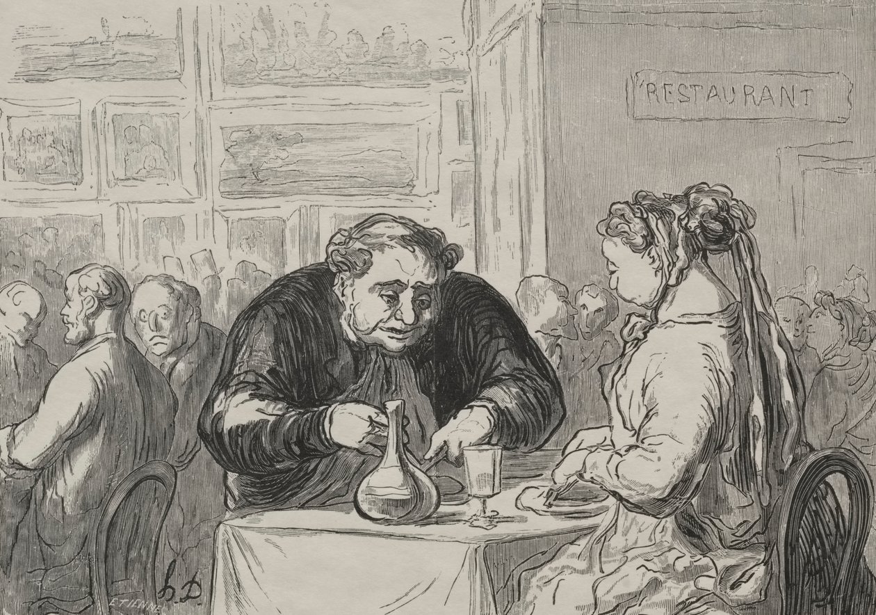 Fine Arts Exhibition: At the Buffet, Love of Art and the Cutlet by Honoré Daumier