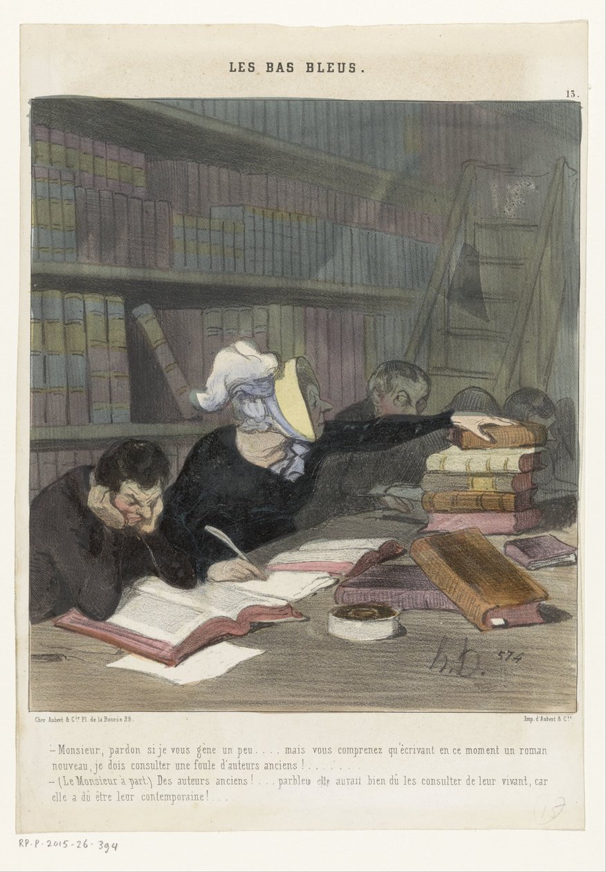 Figures Behind a Reading Table in a Public Library (Les Bas Bleus) by Honoré Daumier