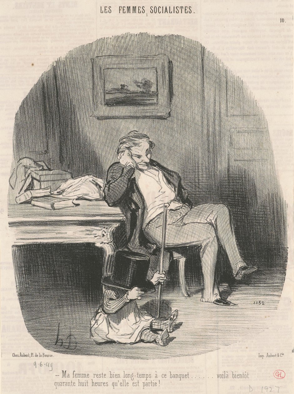 My wife stays a long time at this banquet... by Honoré Daumier