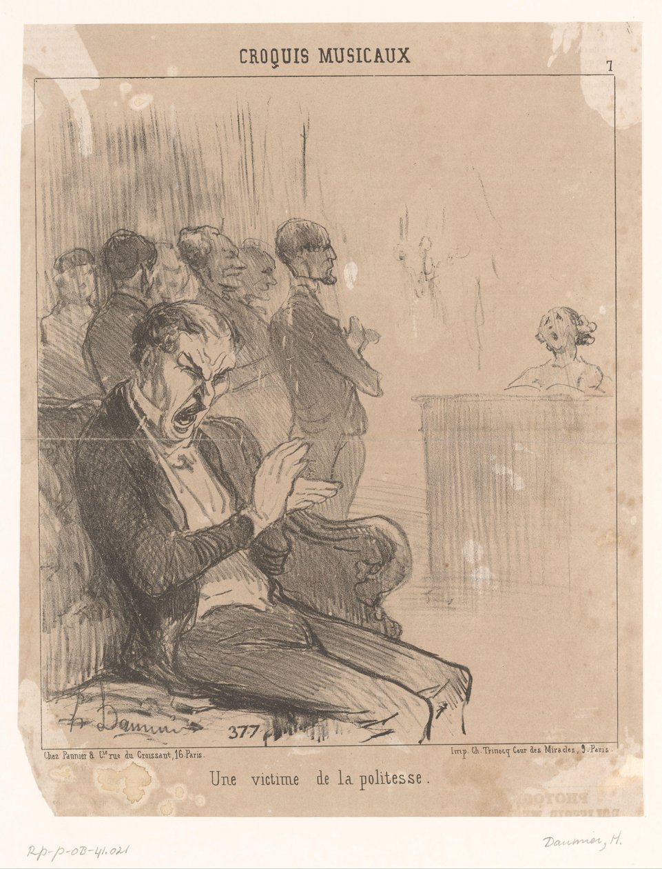 Man Applauding, Yawning, for a Singer Behind a Piano by Honoré Daumier