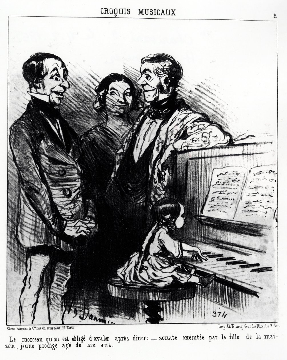 Musical Sketches: The Song You Are Forced to Swallow After Dinner: Sonata Executed by the Daughter of the House, a Young Prodigy Age Six (Illustration by Honore Daumier, published in Charivari, 11 February 1852) by Honoré Daumier