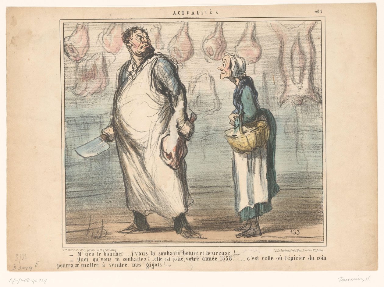 Old Woman Speaking to a Butcher (series title: Current Events) by Honoré Daumier