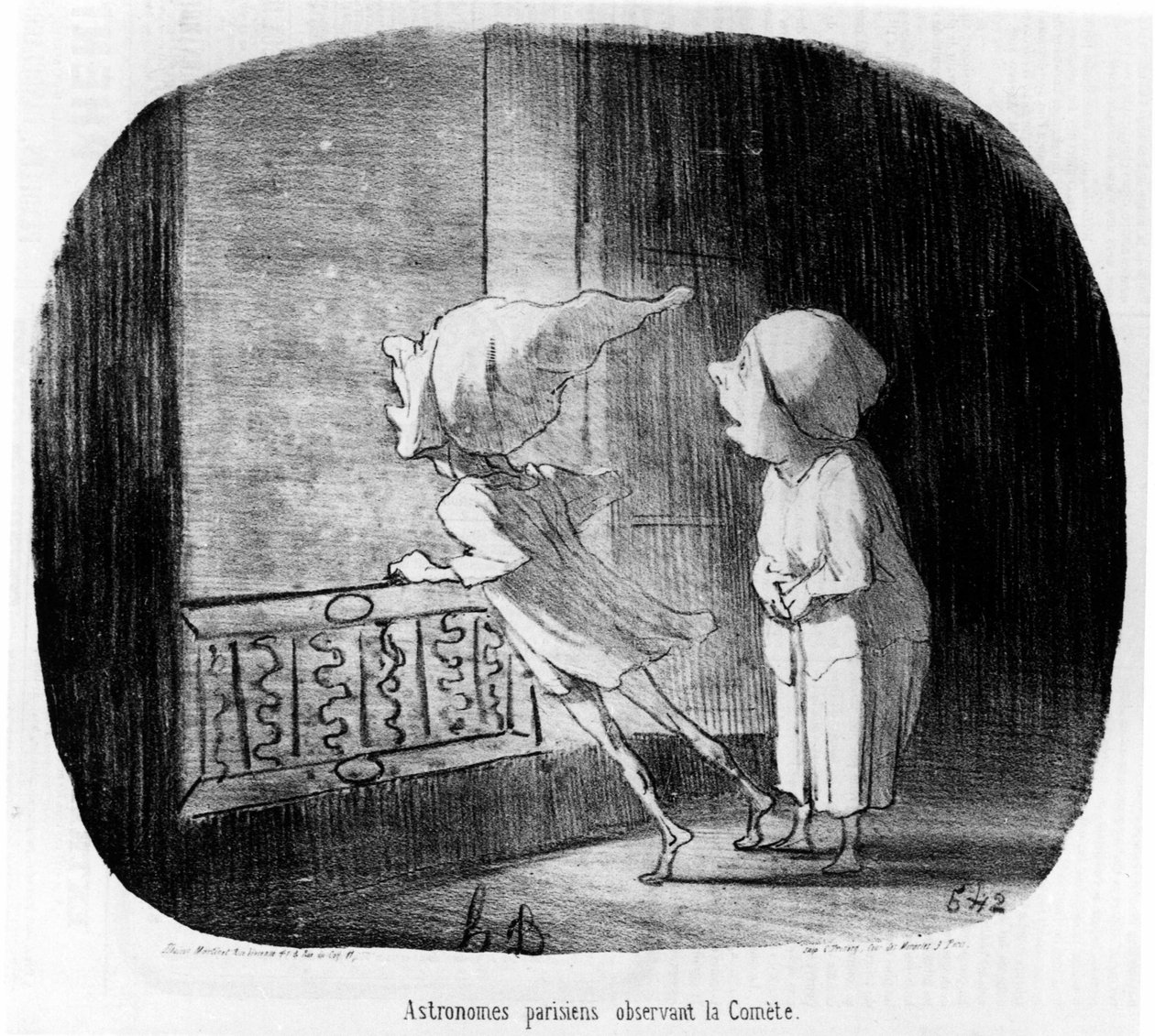 Parisian astronomers observing the Comet (from the series of cartoons about astronomers and the Comet) by Honoré Daumier