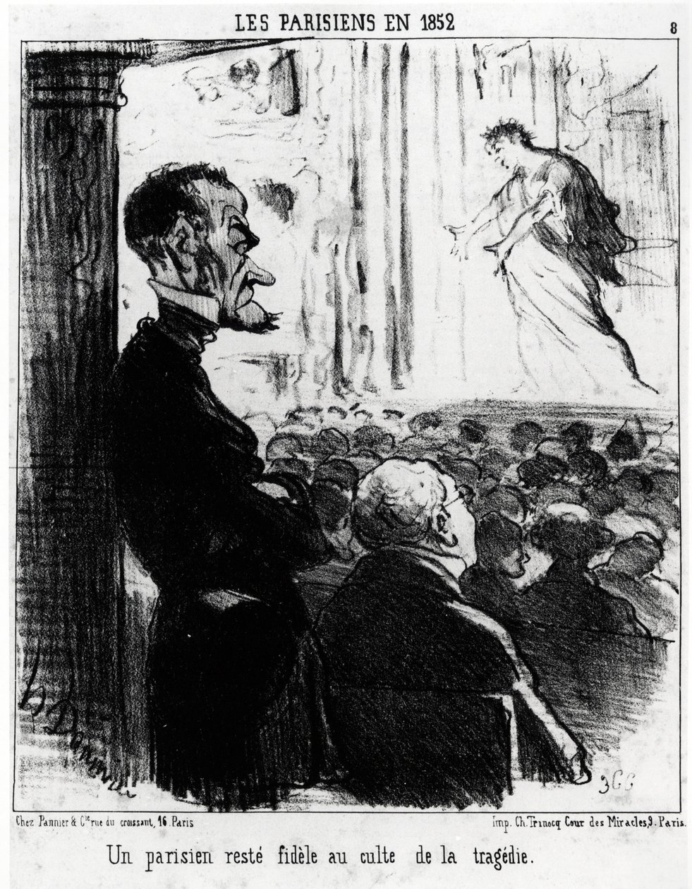 Parisians in 1852: A Parisian Remains Faithful to the Cult of Tragedies. Illustration by Honore Daumier, Published in Charivari, Dated January 26, 1852 by Honoré Daumier