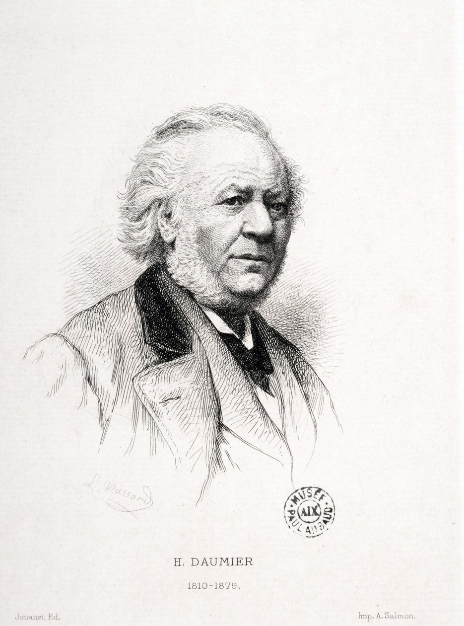 Portrait of Honore Daumier (1808-1879), French engraver, painter and sculptor. Massard engraving. Arbaud Museum. by Honoré Daumier