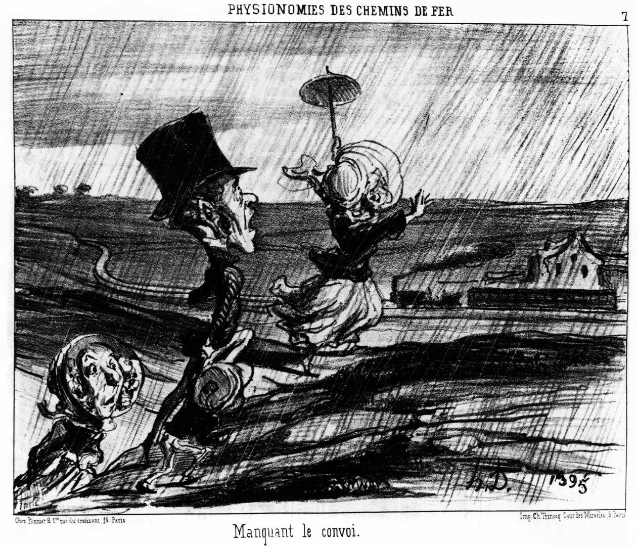 Railway physiognomies. Missing the convoy (series of cartoons on the railways) by Honoré Daumier