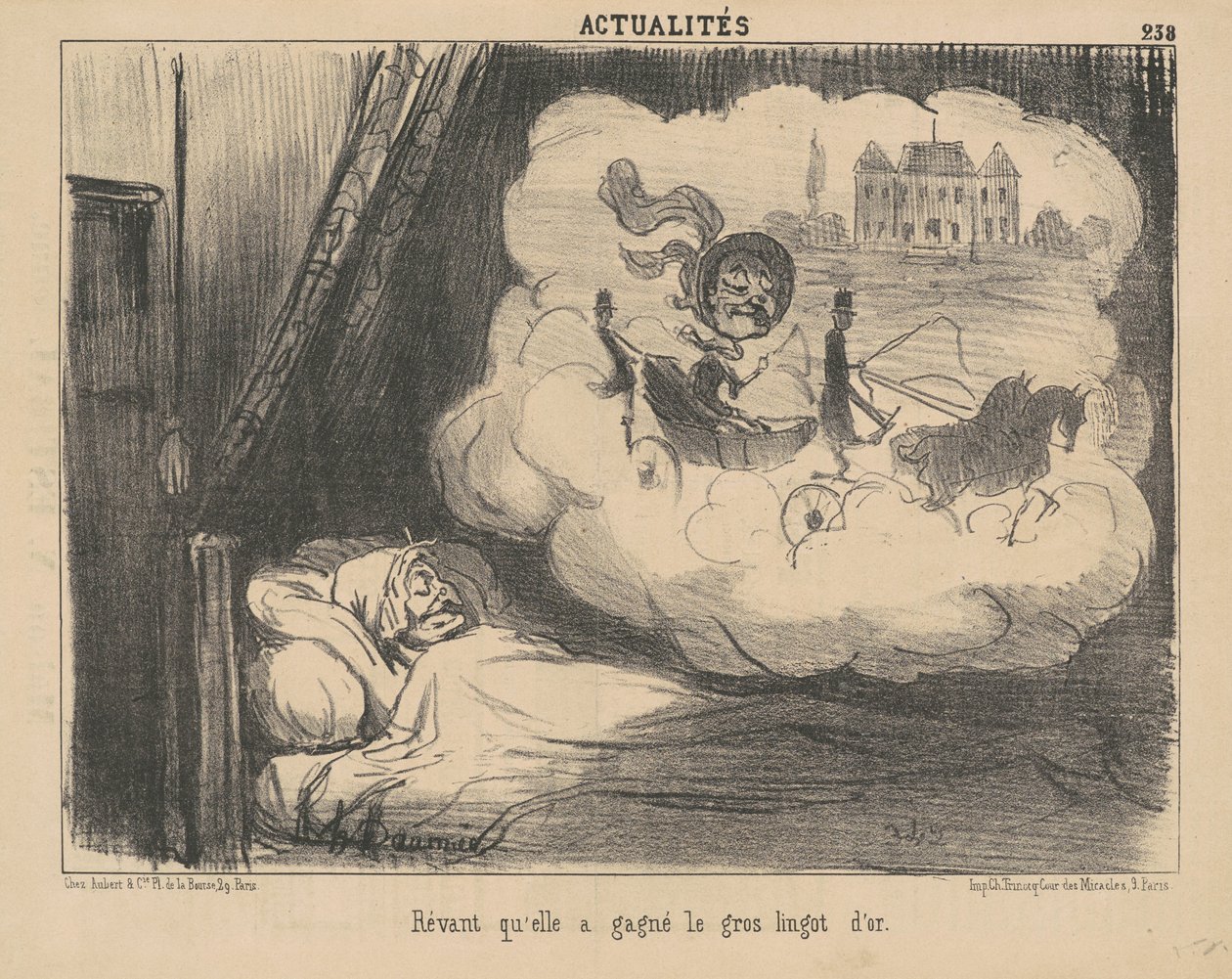 Dreaming she won the big gold ingot. by Honoré Daumier