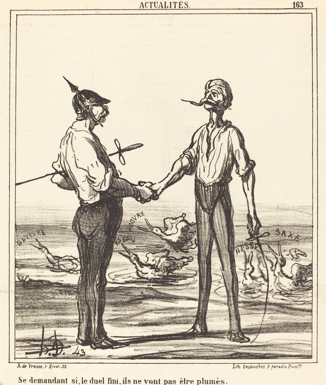 Wondering if, after the duel, they will be plucked by Honoré Daumier