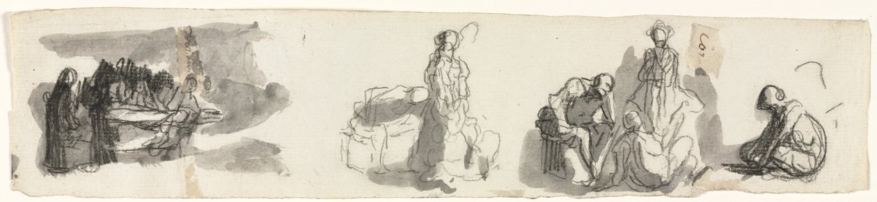 Sheet of Studies with a Group of Four Figures to the Right (recto) by Honoré Daumier