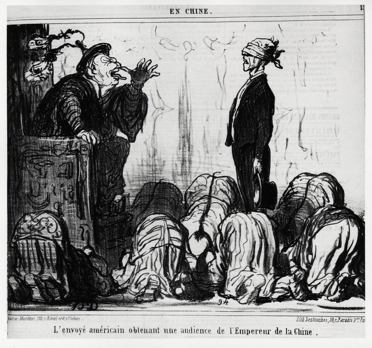 The American Envoy Getting an Audience from the Emperor of China. In Series En Chine, Illustration by Honore Daumier, Published in Charivari, Dated October 21 by Honoré Daumier