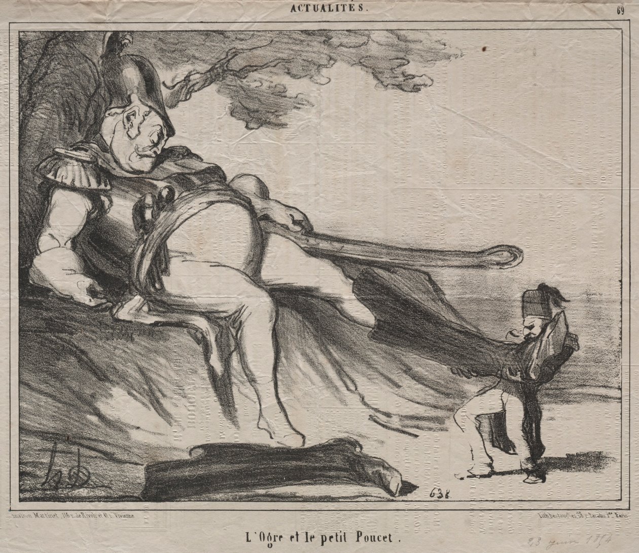 The Cossacks for laughter plate 61: The ogre and his little Tom Thumb, 1854 by Honoré Daumier