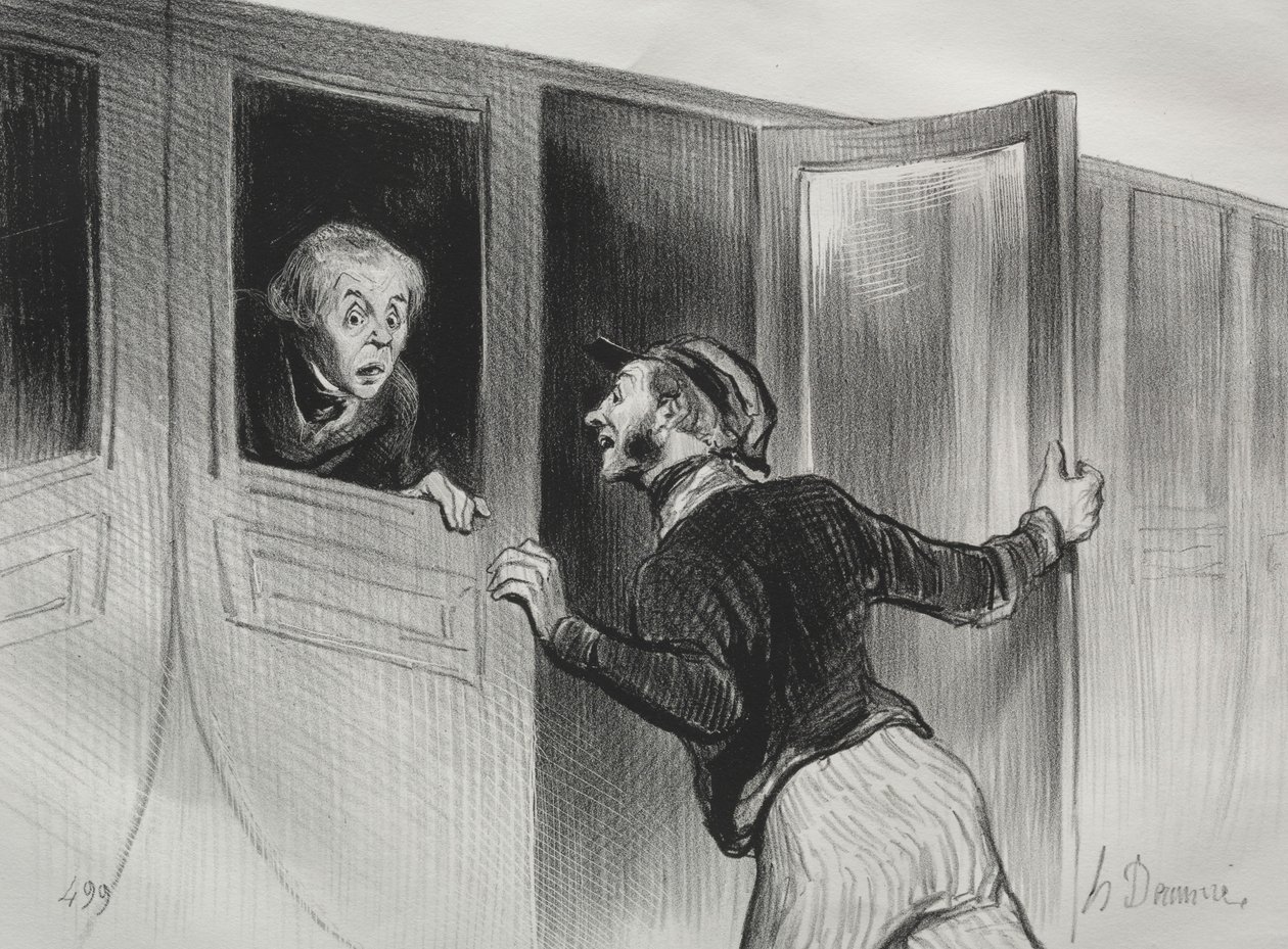 The Railroads, plate 11: The Hazard of Sleeping on a Journey by Honoré Daumier