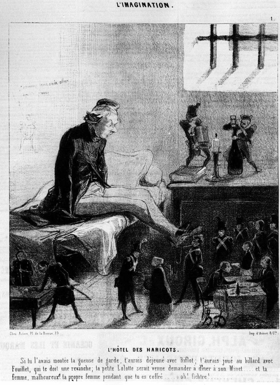 The hotel des beans. If you had put her on guard, you would have had lunch with Riflot; you would have played billiards with Fouillet, who owes you a revenge; little Lolotte would have come to ask her Twink for dinner... and your wife, unhappy! your own wi by Honoré Daumier