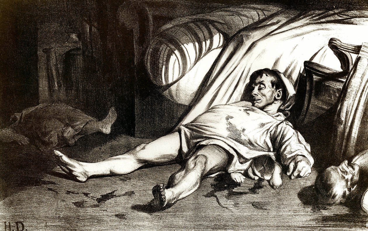 The massacre of Rue Transnonain on 14/04/1834: the military massacres the inhabitants of the building 12 Rue Transnonain in Paris. Lithograph by Honore Daumier by Honoré Daumier