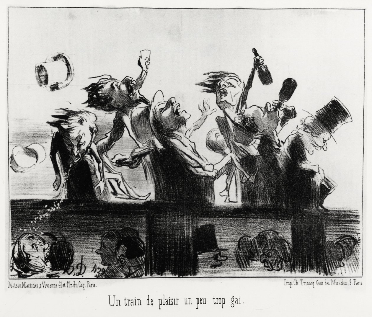 A pleasure train a little too cheerful, in series Les chemins de fer, illustration by Honore Daumier, published in Charivari, dated 20 August 1852 by Honoré Daumier