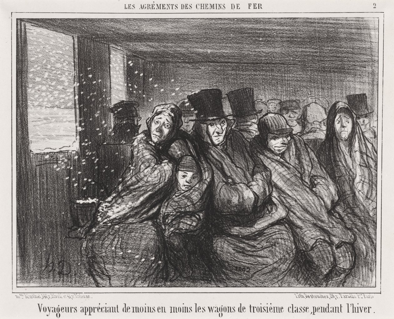Travelers appreciating third-class wagons less and less... by Honoré Daumier