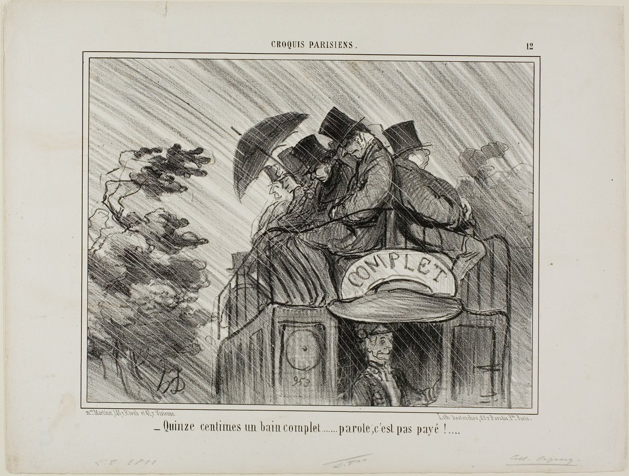Just 15 cents for a full bath.... what a deal!, plate 12 from Croquis Parisiens by Honoré Victorin Daumier