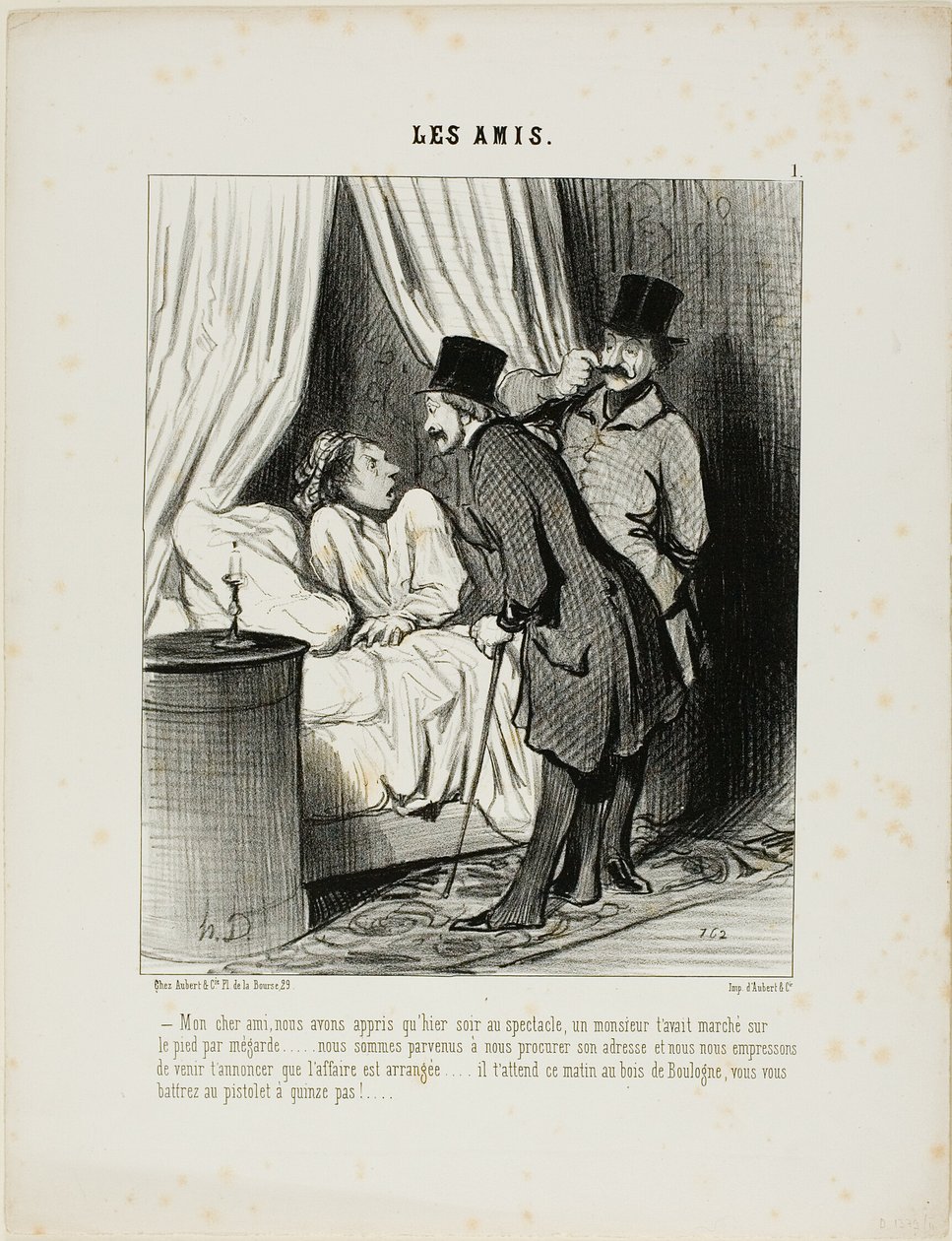 My dear friend, we have learned yesterday at the theatre that a gentleman has inadvertently stepped on your foot. We have come to get his address and we are eager to announce that the affair is arranged. He is waiting for you this morning in the Bo by Honoré Victorin Daumier