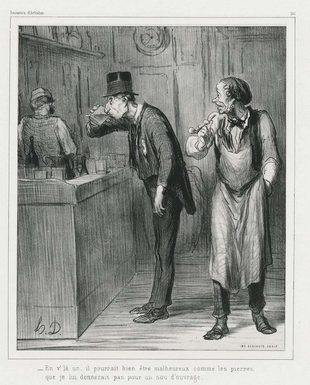"- This one may look as unhappy as a rock, before I would give him a job", plate 311 from Souvenirs d’artistes by Honoré Victorin Daumier
