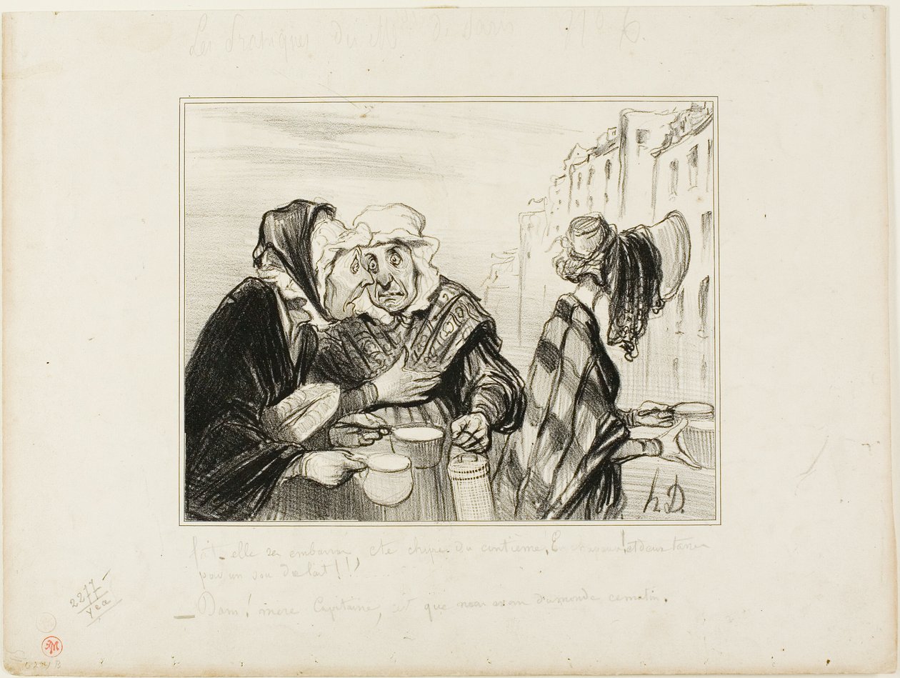 "- What a fuss this sour-face from the fifth floor is making! Wearing a hat just to buy two cups of milk for one sou! - Oh, Madame Capitaine, aren