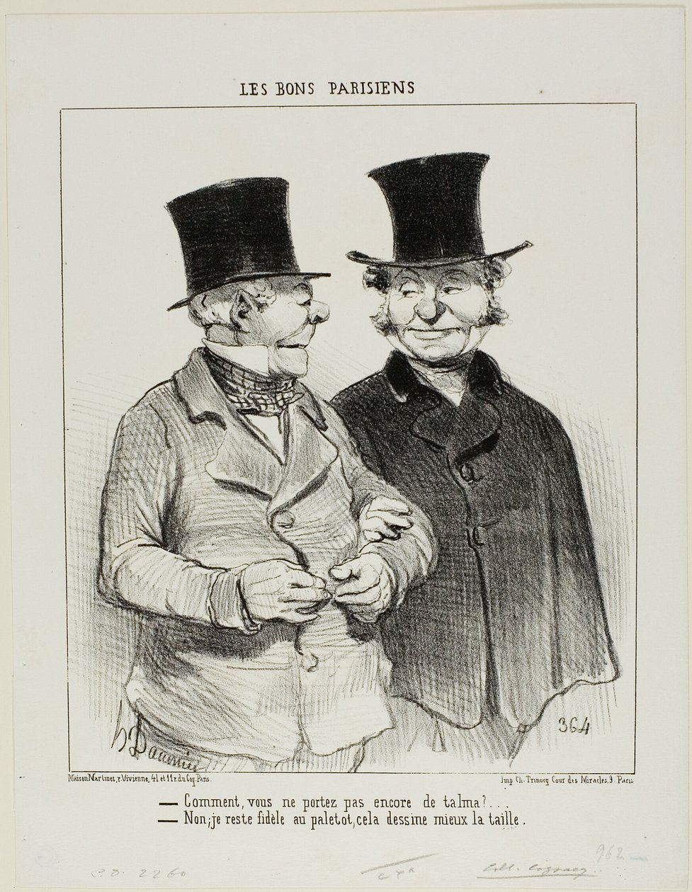 "- You are not wearing a Talma yet?" Plate 1 from Les Bons Parisiens by Honoré Victorin Daumier