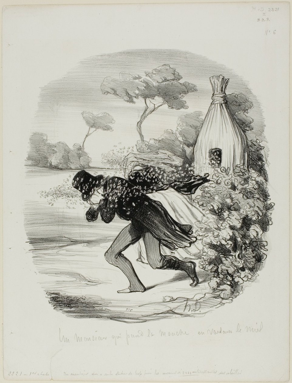 A Gentleman Who Wanted to Study the Habits of Bees too Closely, plate 6 from Pastorales by Honoré Victorin Daumier