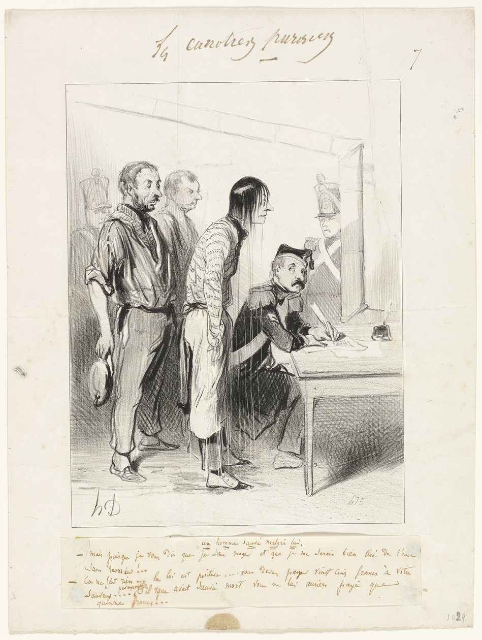 A Man Saved Against his Will, plate seven from Les Canotiers Parisiens by Honoré Victorin Daumier