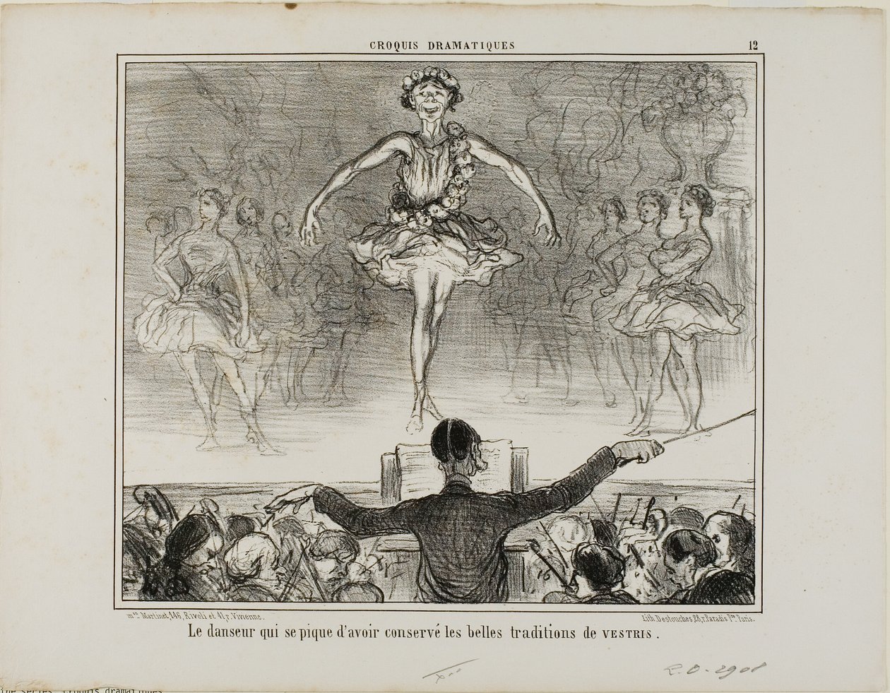 A dancer who claims to have preserved the great tradition of VESTRI, plate 12 from Croquis Dramatiques by Honoré Victorin Daumier