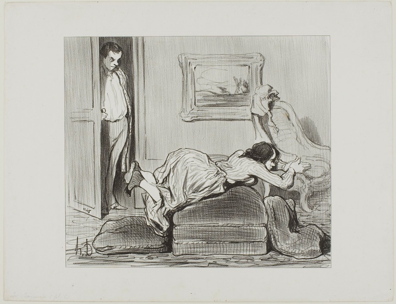 A zealous student practicing at home, plate 6 from Les Baigneuses by Honoré Victorin Daumier