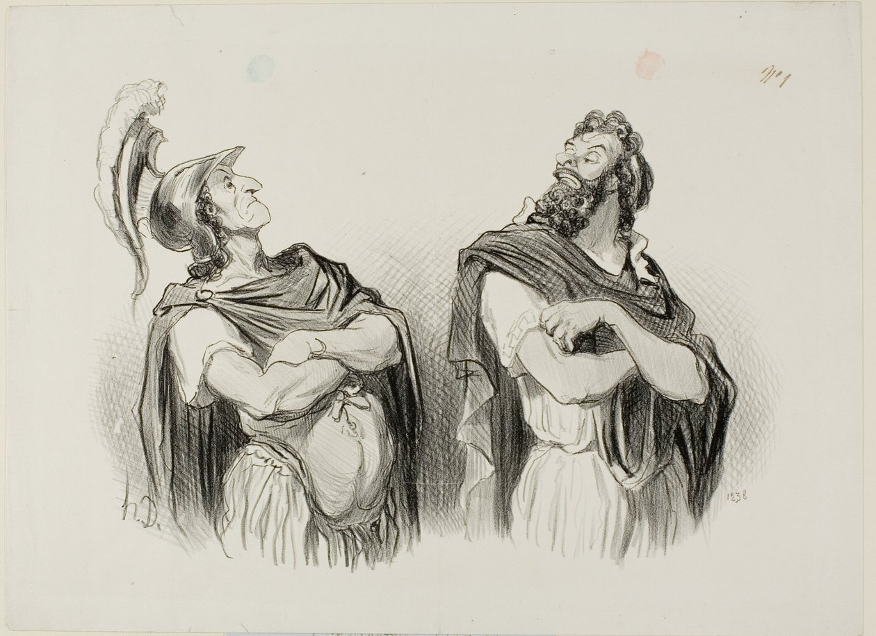 Achilles and Agamemnon. Achilles: “- And what do I care about your Troy!,” plate one from Physionomies Tragiques by Honoré Victorin Daumier