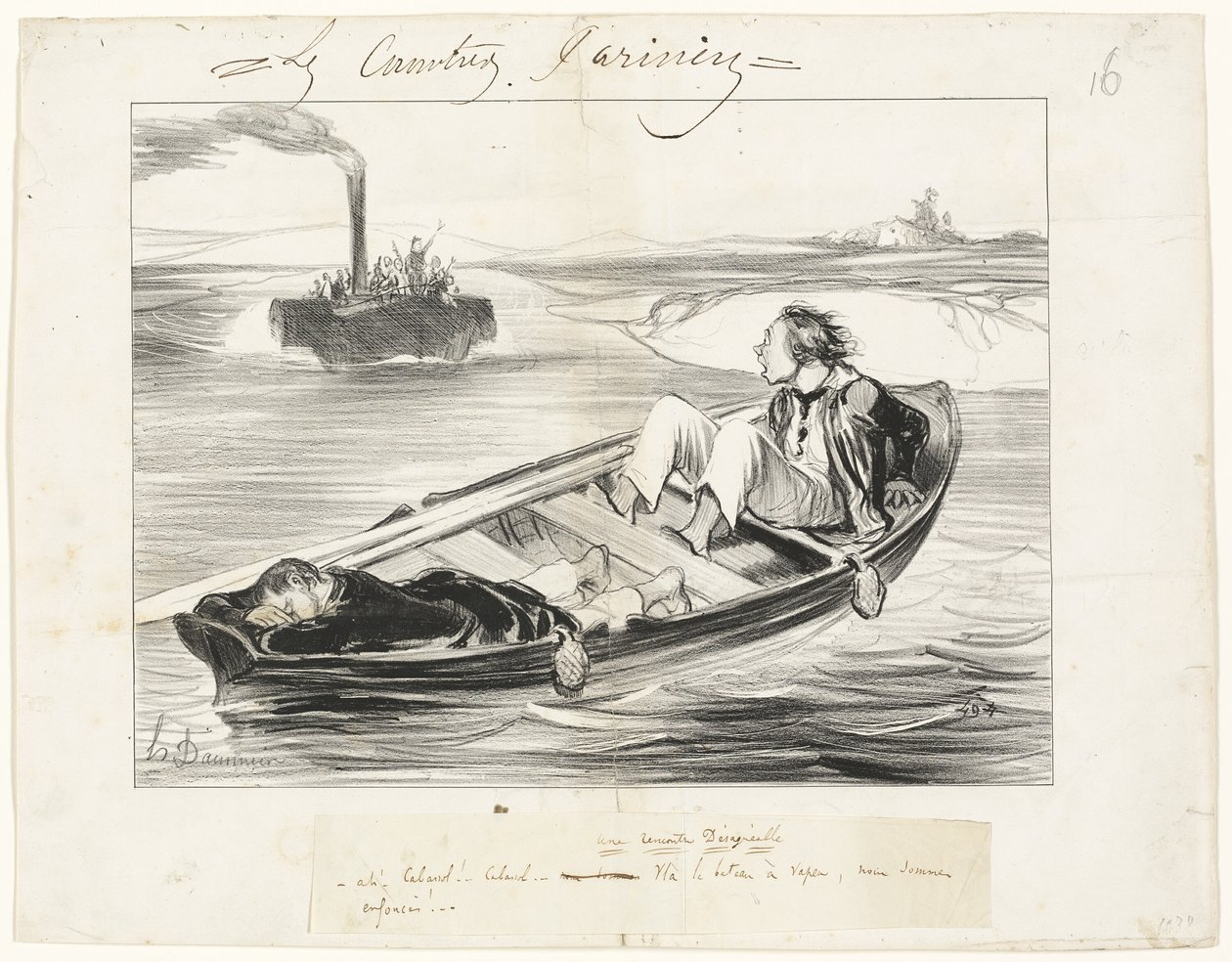 An Unpleasant Encounter, plate sixteen from Les Canotiers Parisiens by Honoré Victorin Daumier