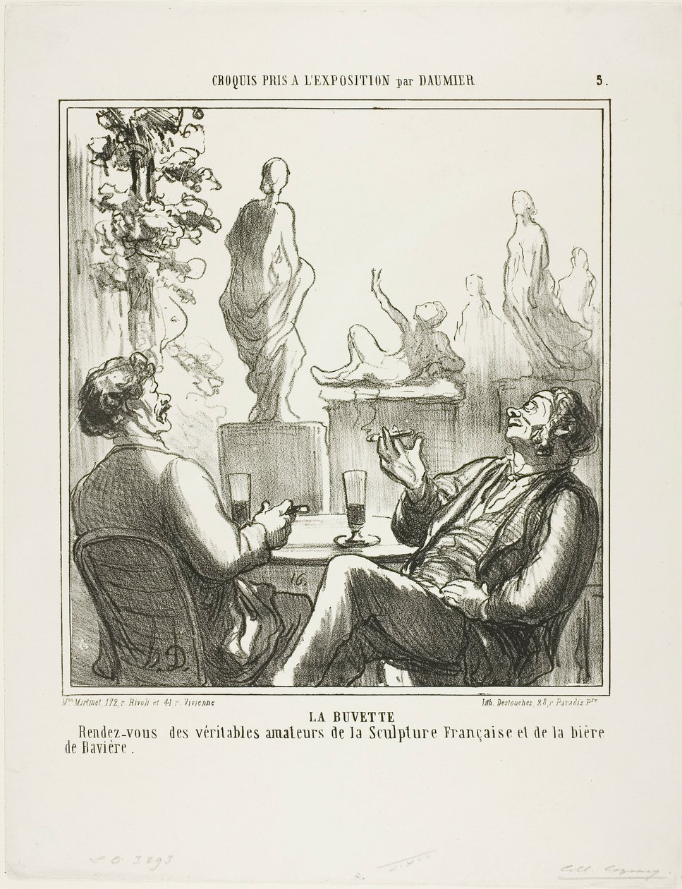 At The Bar. Meeting point for the true lovers of French sculpture and Bavarian beer, plate 5 from Croquis pris à l