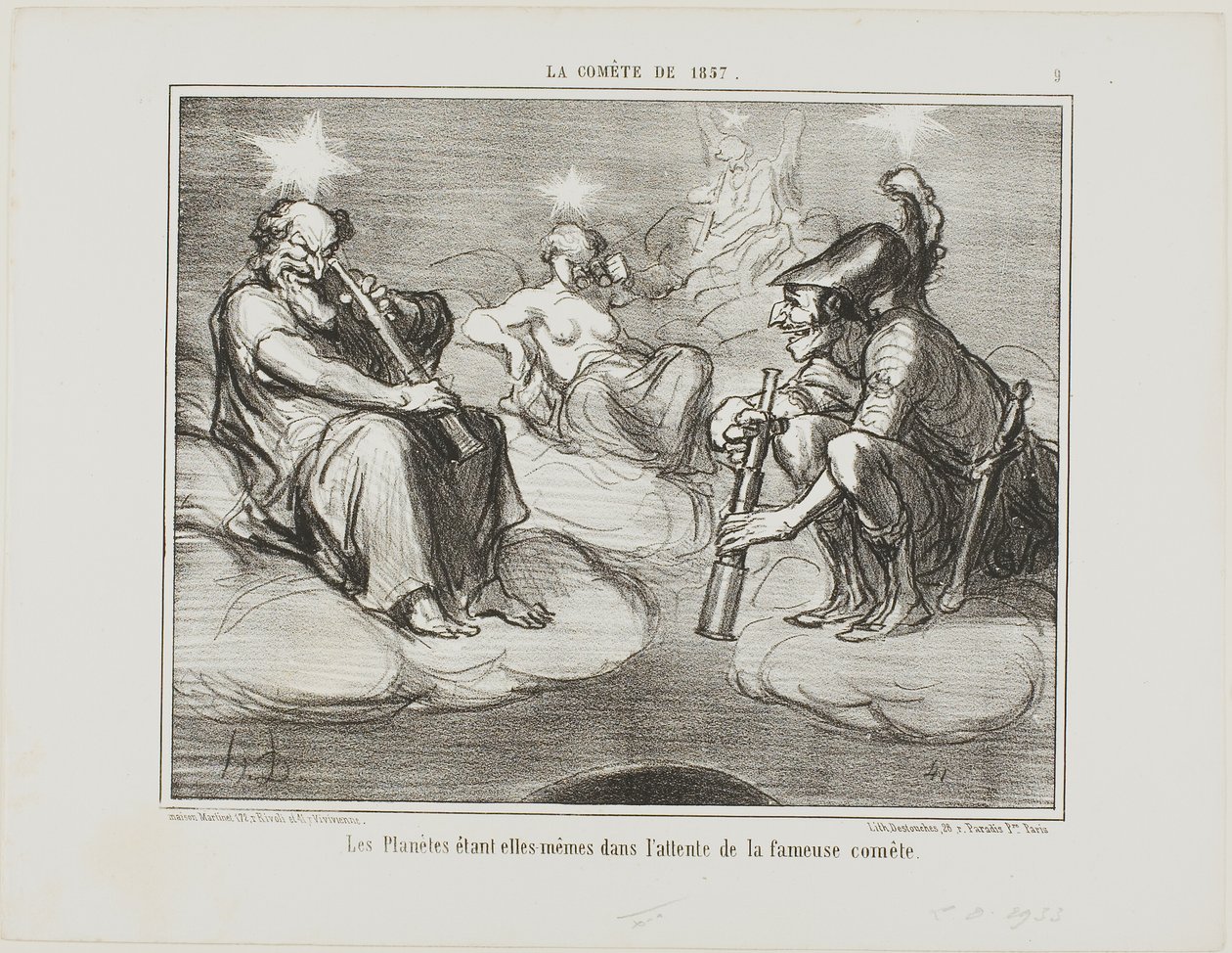 Even the Planets are Watching with Interest the Arrival of the Famous Comet, Plate 9 from La Comet De 1857 by Honoré Victorin Daumier