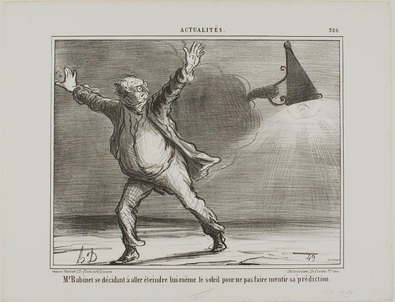 Monsieur Babinet Shuts Down the Sun, Plate 386 from Actualités by Honoré Victorin Daumier