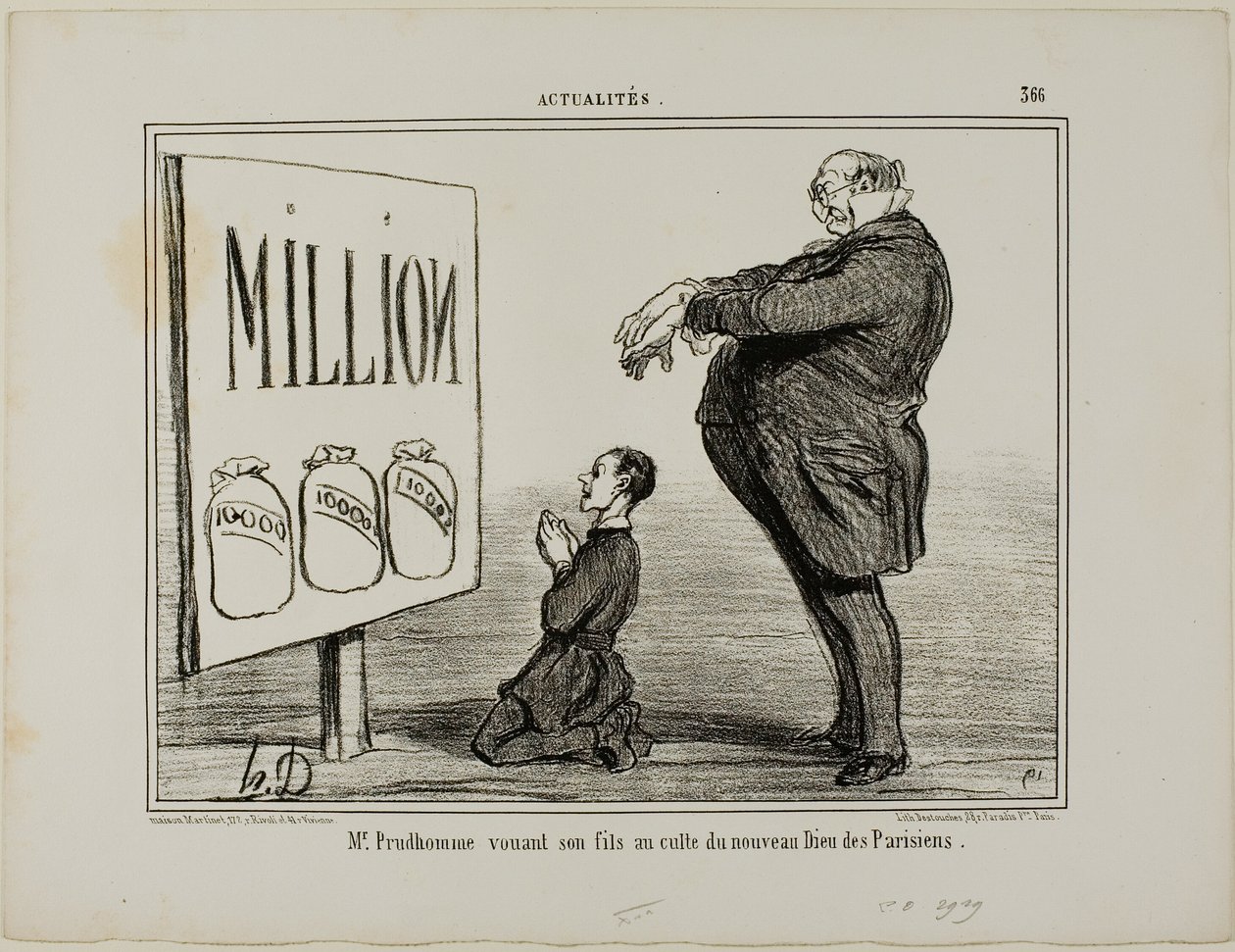 Mr. Prudhomme dedicating his son to the new God of the Parisians, plate 366 from Actualités by Honoré Victorin Daumier