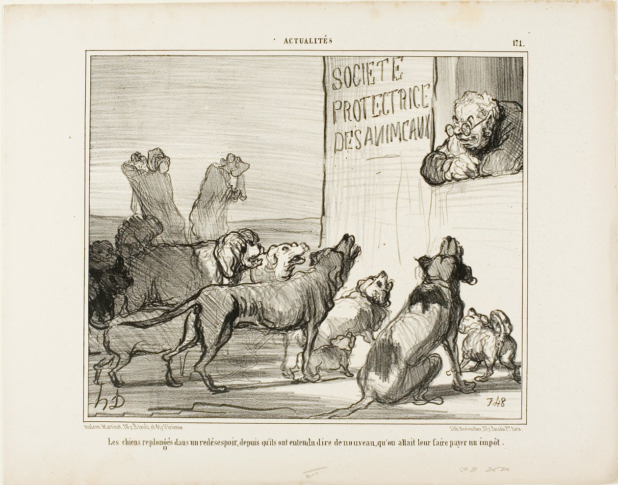The Dogs are Again Falling in Despair, Plate 171 from Actualités by Honoré Victorin Daumier