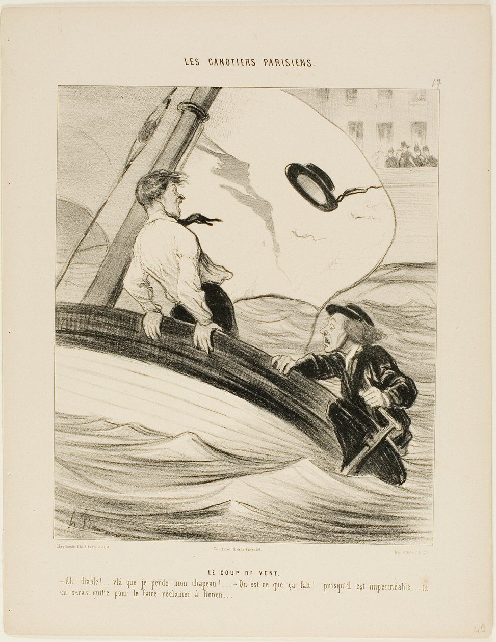 The Gust of Wind, plate 17 from Les Canotiers Parisiens by Honoré Victorin Daumier