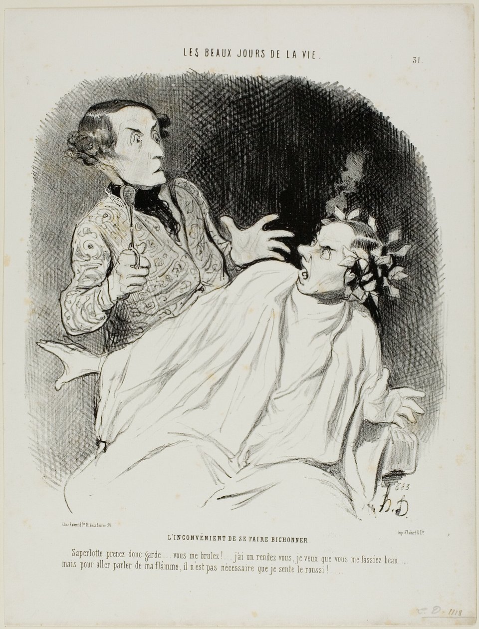 The Inconvenience of Having His Hair Curled, Plate 3 by Honoré Victorin Daumier