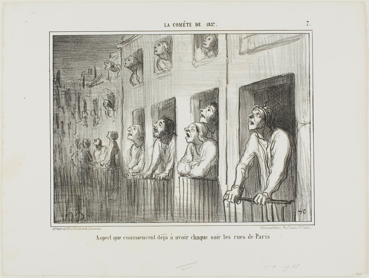 The streets of Paris are beginning to look like this every night, plate 7 from La Comète De 1857 by Honoré Victorin Daumier