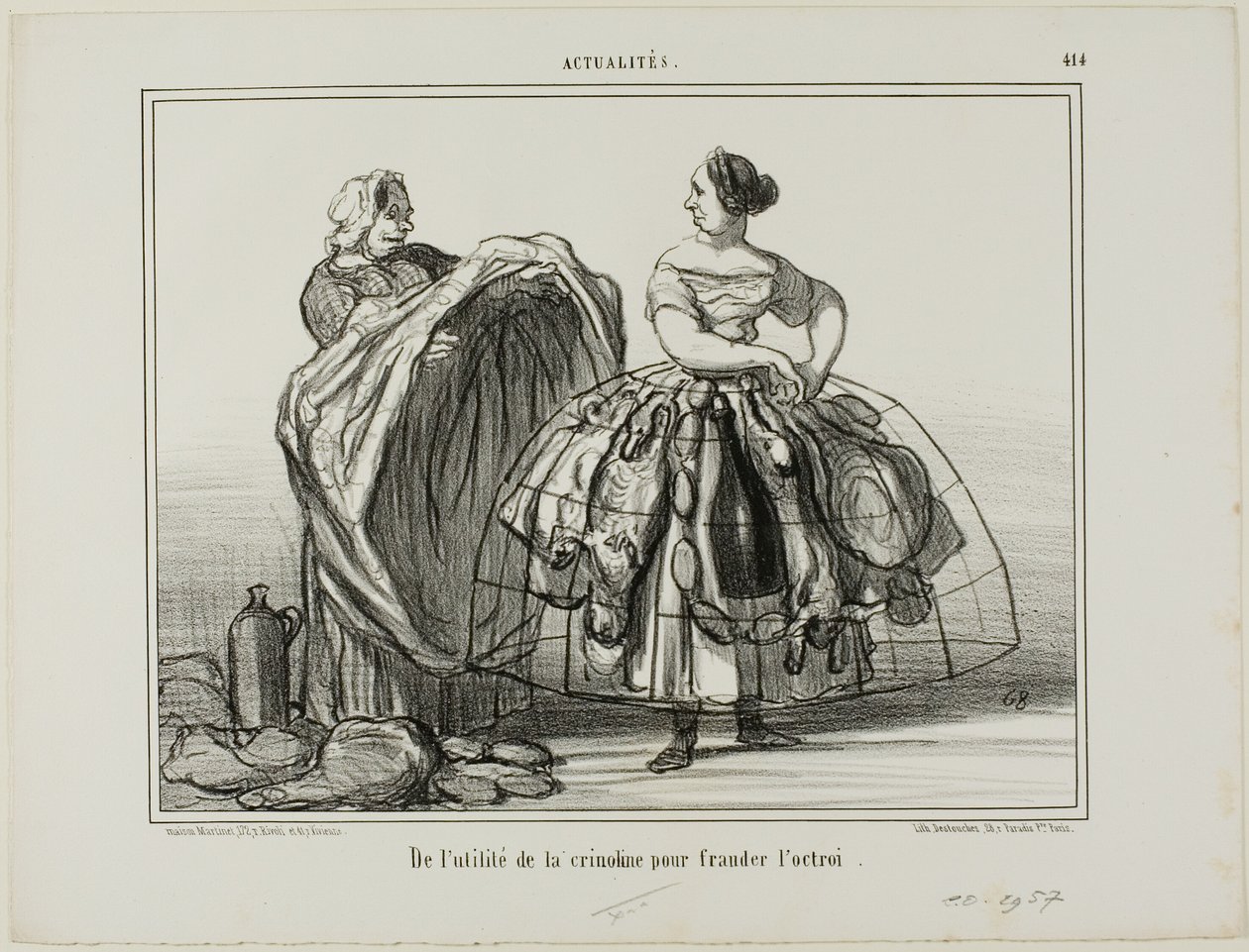 The Usefulness of the Crinoline When Cheating the Customs, Plate 414 from Actualités by Honoré Victorin Daumier